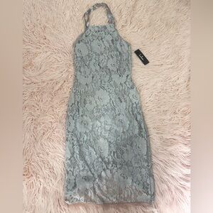 Wishful Wanderings Grey Lace Midi Bodycon Dress